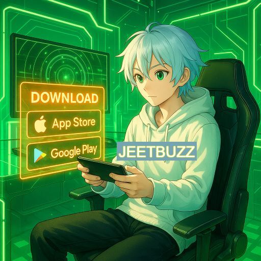 Imagem promocional do app oficial JEETBUZZ destacando a conveniência de jogar cassino online pelo celular ou navegador