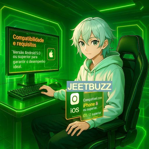 Imagem promocional do app oficial JEETBUZZ destacando a conveniência de jogar cassino online pelo celular ou navegador