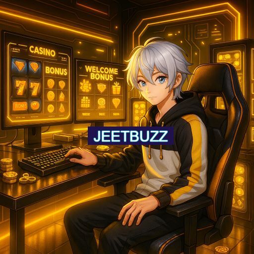 Imagem promocional do app oficial JEETBUZZ destacando a conveniência de jogar cassino online pelo celular ou navegador